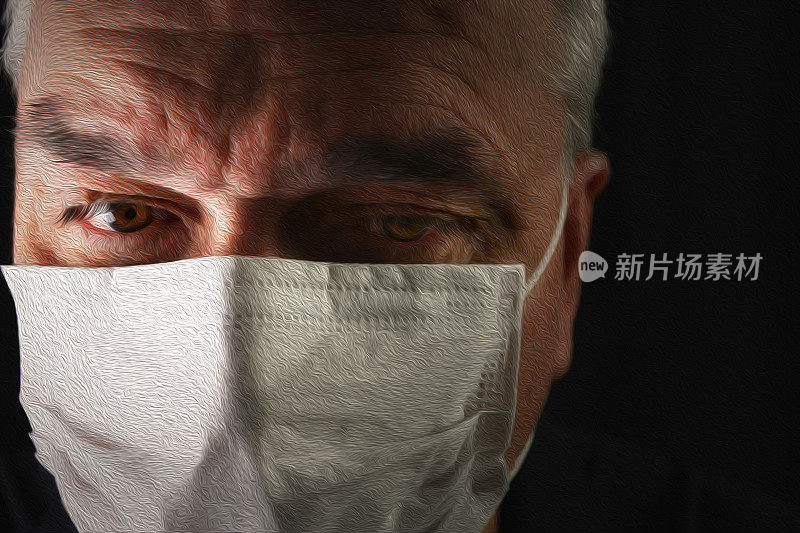 Worried Elderly Man with Medcal Face Mask